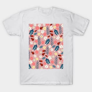 Spring meadow in bloom with ladybirds on green background T-Shirt